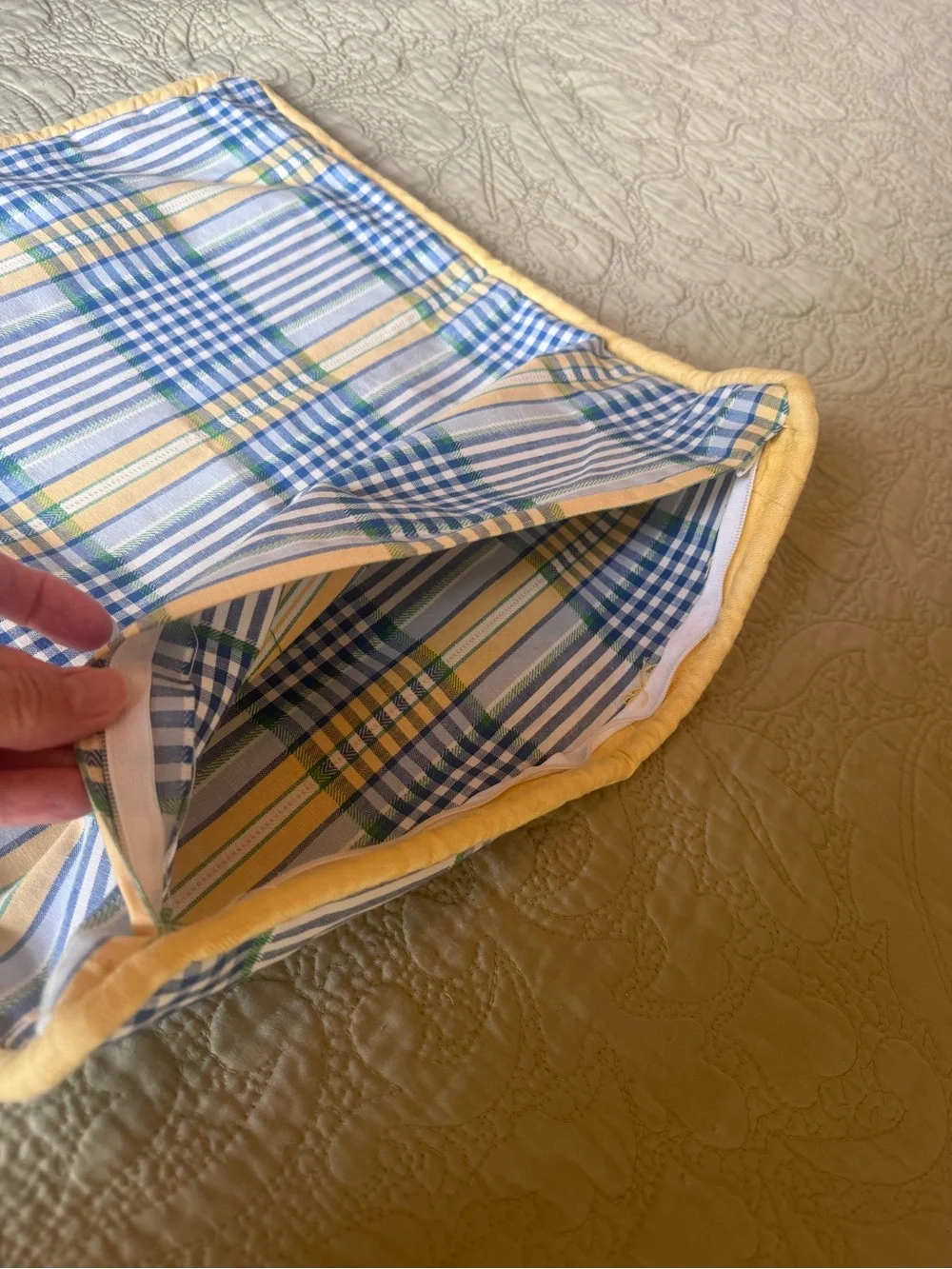 Cottagecore Blue Yellow Gingham Plaid Pillow Cover 16x16 Farmhouse Cottage